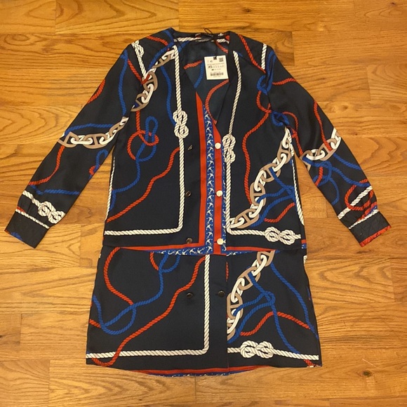 NWT ZARA XS Button Front Nautical Dress - Picture 5 of 15